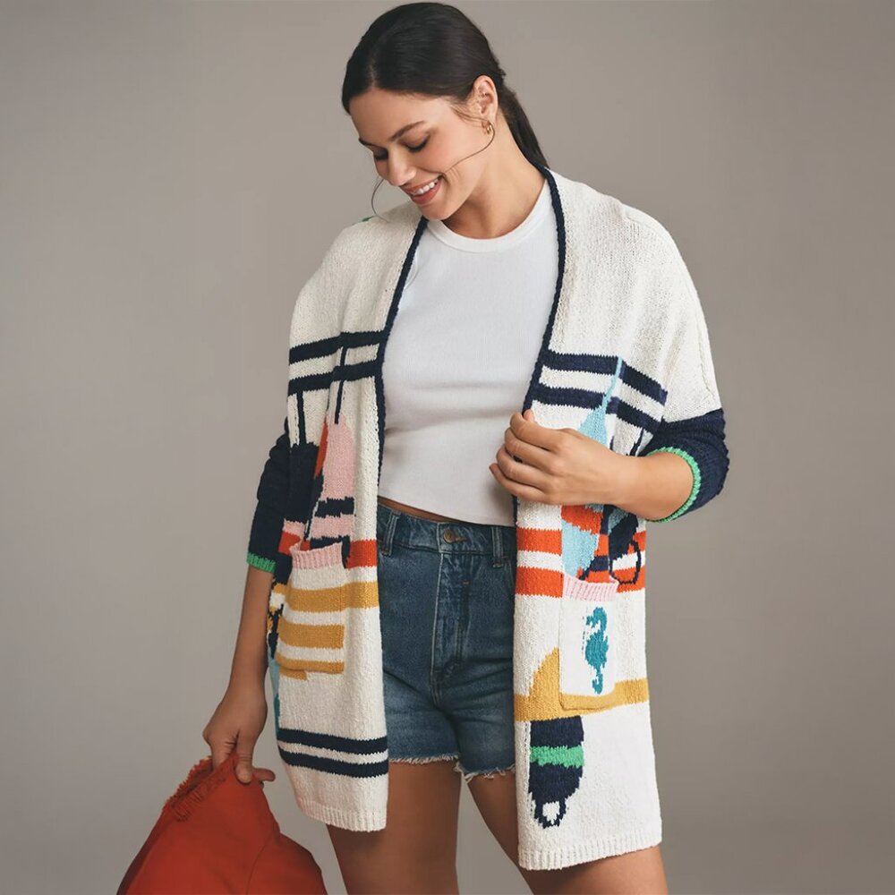 ANTHROPOLOGIE MAEVE Nautical Buoy Cardigan Sweater - SIZE 1X - Picture 9 of 9